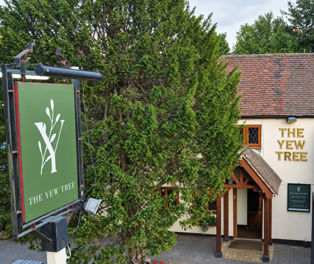 The Yew Tree sign at dusk at The Yew Tree, Maidstone